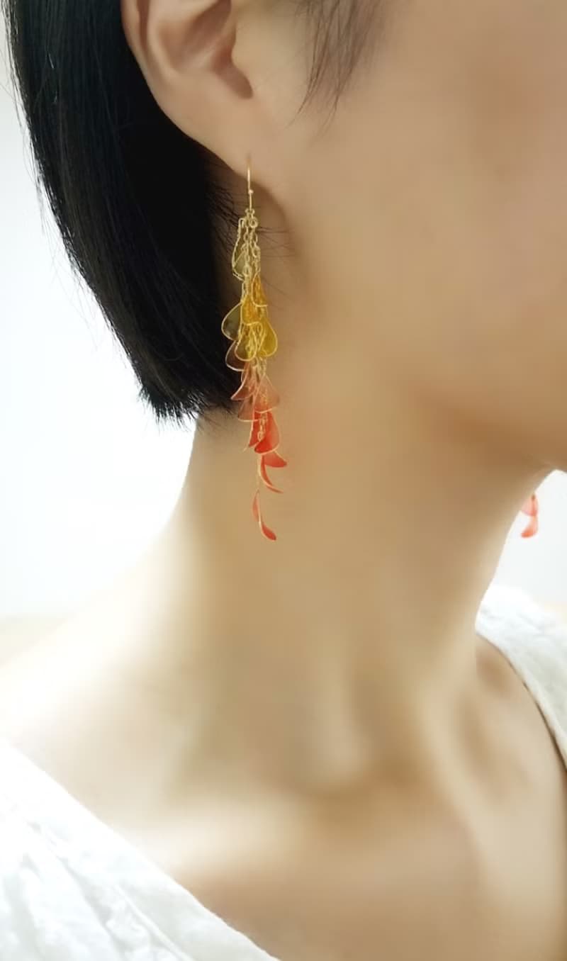 オレンジグラデーション フリンジピアスorイヤリング