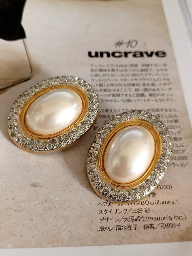 vintage jewelry  典雅萊茵蛋型仿珠 夾式耳環