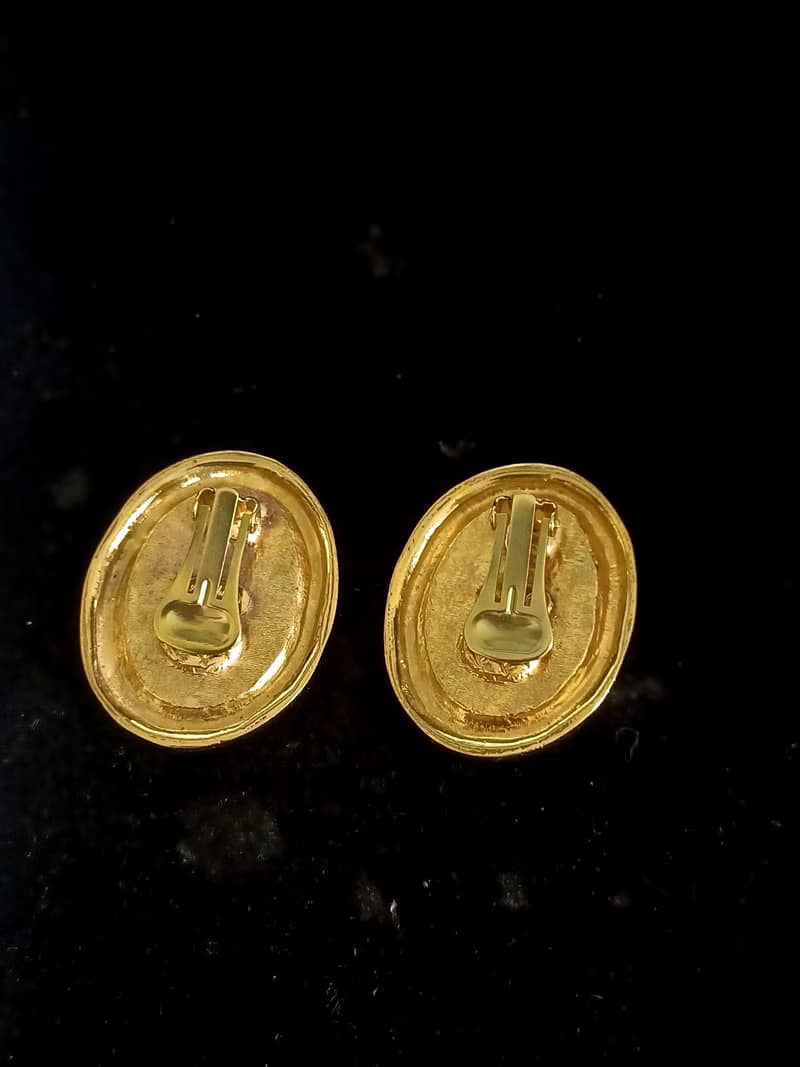 vintage jewelry  典雅萊茵蛋型仿珠 夾式耳環