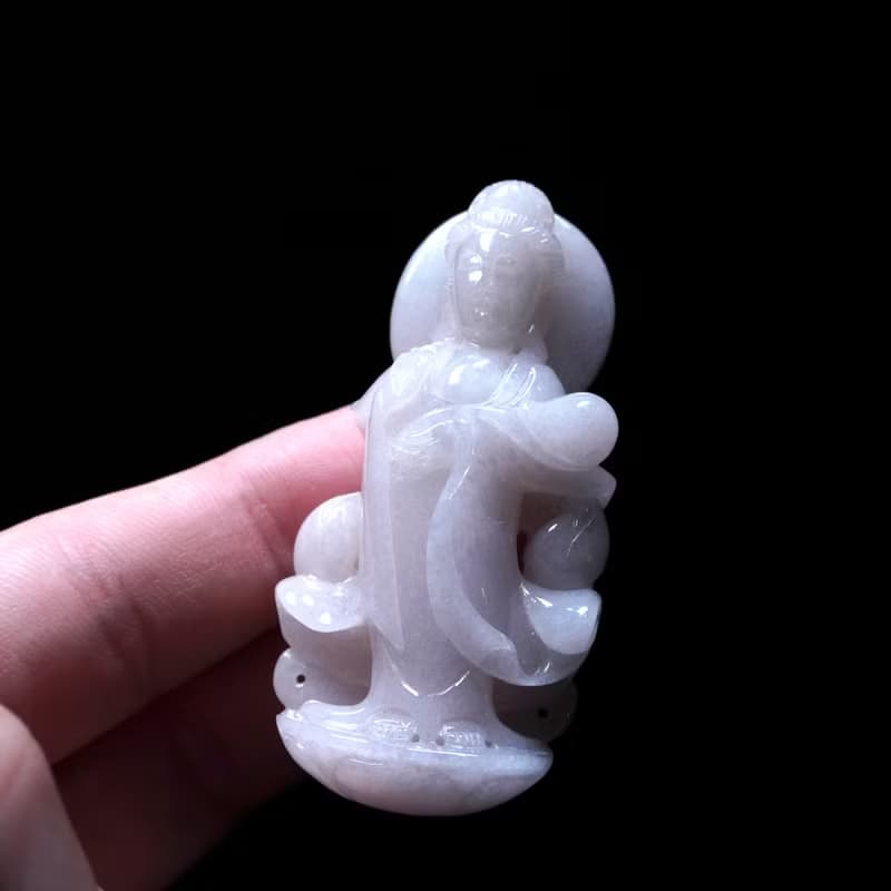 粉紫翡翠立體精雕觀音菩薩 | 天然緬甸玉翡翠A貨 | 送禮