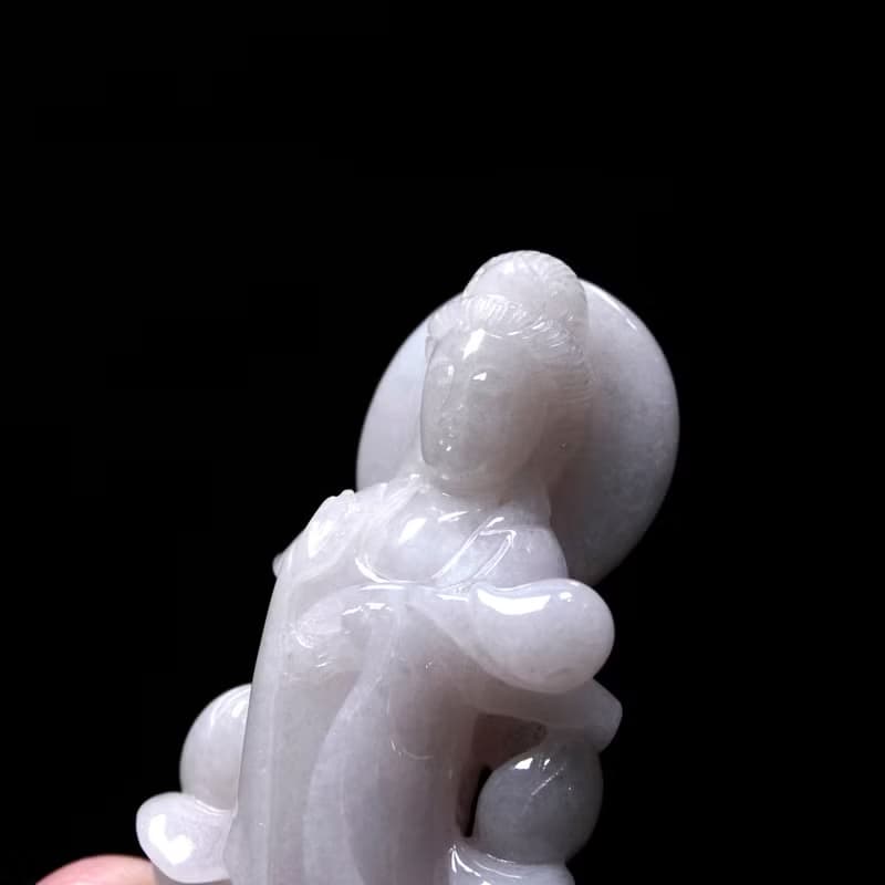 粉紫翡翠立體精雕觀音菩薩 | 天然緬甸玉翡翠A貨 | 送禮