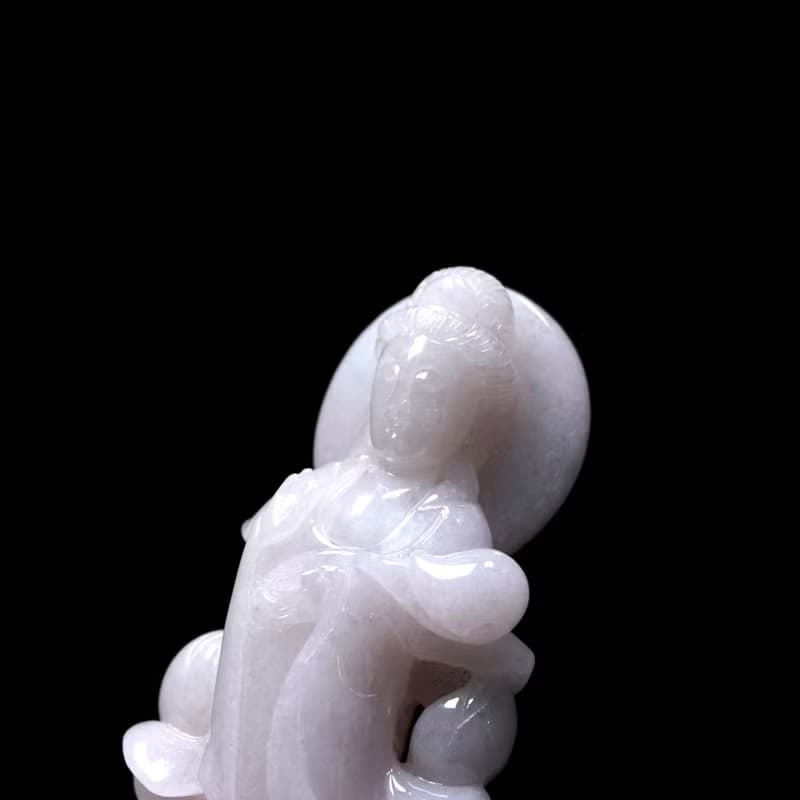 粉紫翡翠立體精雕觀音菩薩 | 天然緬甸玉翡翠A貨 | 送禮