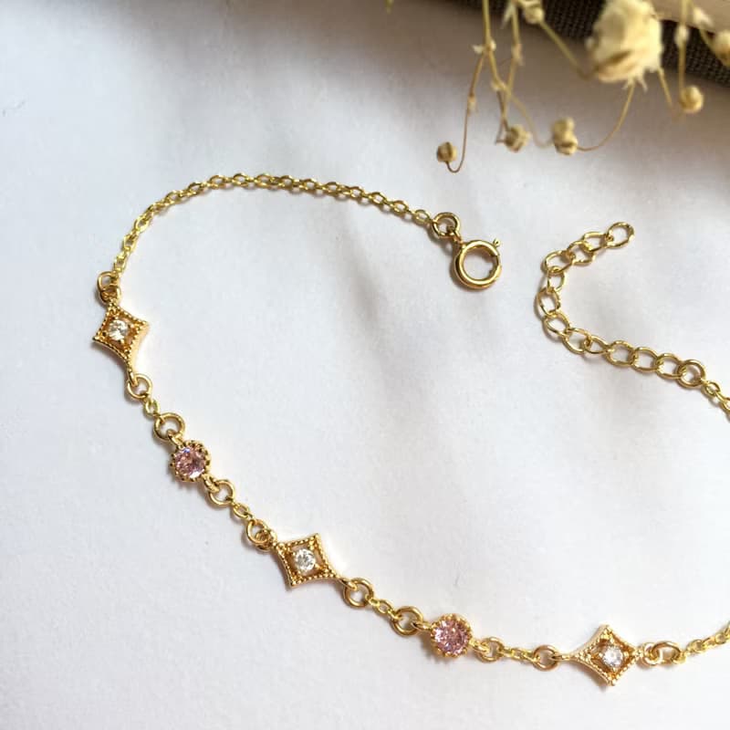 14K包金 粉鑽星芒鋯石手鏈 手鍊 手環 項鍊 鎖骨鏈 14KGF