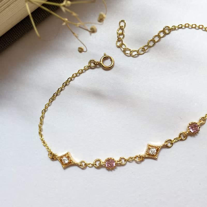 14K包金 粉鑽星芒鋯石手鏈 手鍊 手環 項鍊 鎖骨鏈 14KGF