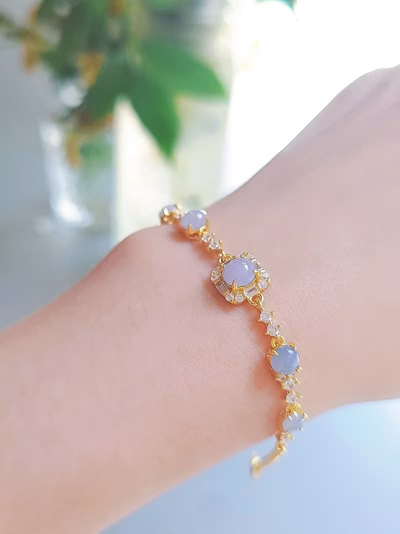 貴人•桃花•高貴|夢幻冰濃紫|緬甸A貨翡翠純銀日系多顆手鏈