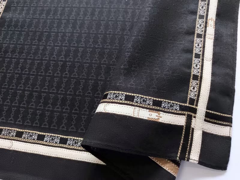 MCM Vintage Handkerchief Pocket Square Black Brown Gift for Him 19 x 18 inches