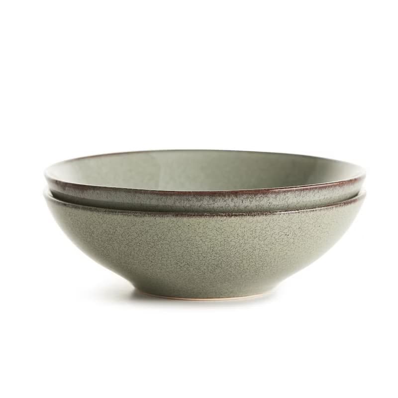 炻釉彩手工製深碗2入組 亞麻綠
