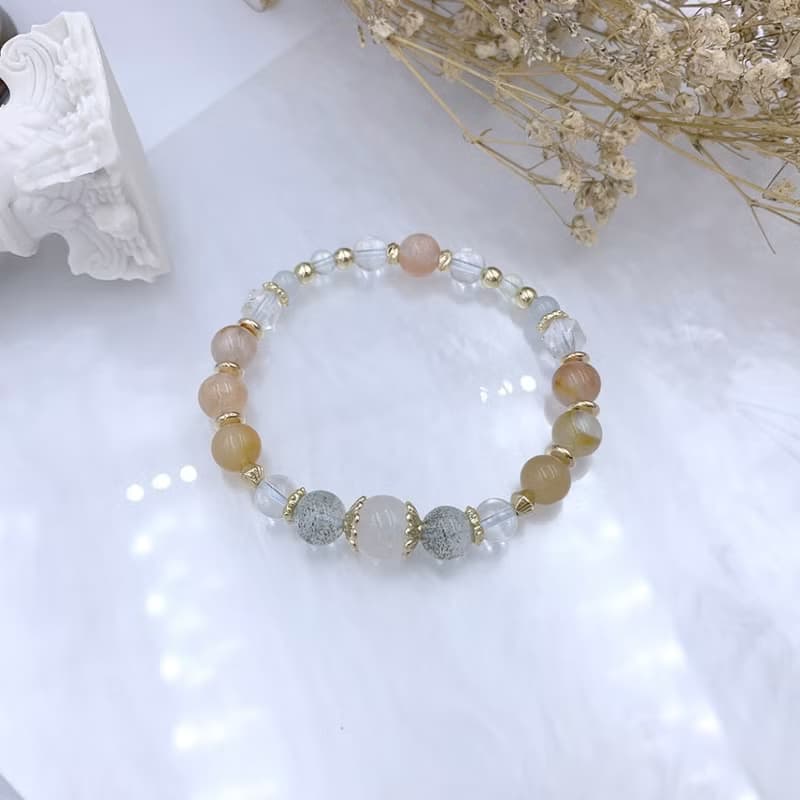 日暮橙光 / 彩虹晶 綠幽靈 櫻花瑪瑙 白水晶 綠柱石 葡萄石