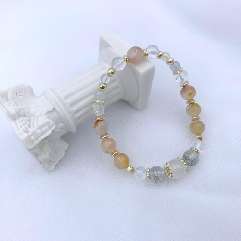 日暮橙光 / 彩虹晶 綠幽靈 櫻花瑪瑙 白水晶 綠柱石 葡萄石