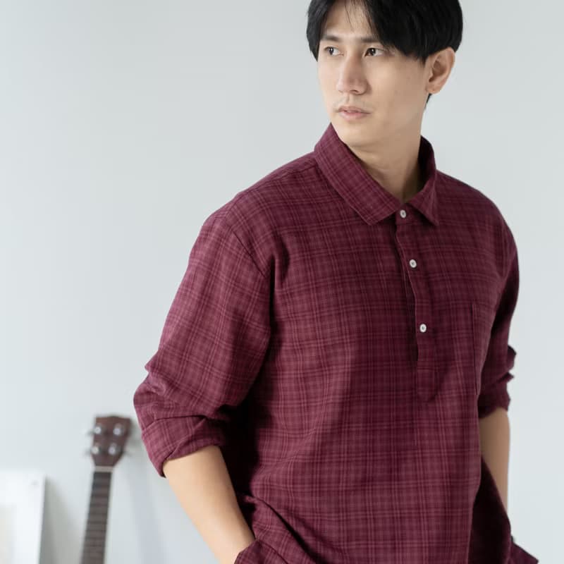 Blue & J Natural Cotton White Buttons Shirt - Dark Red