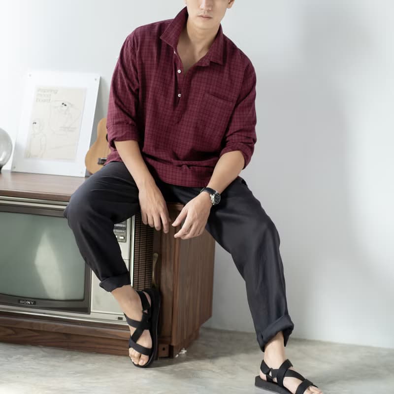 Blue & J Natural Cotton White Buttons Shirt - Dark Red