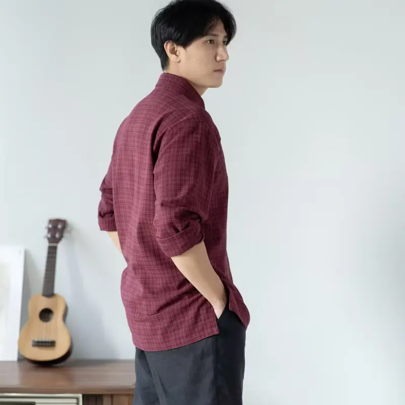 Blue & J Natural Cotton White Buttons Shirt - Dark Red