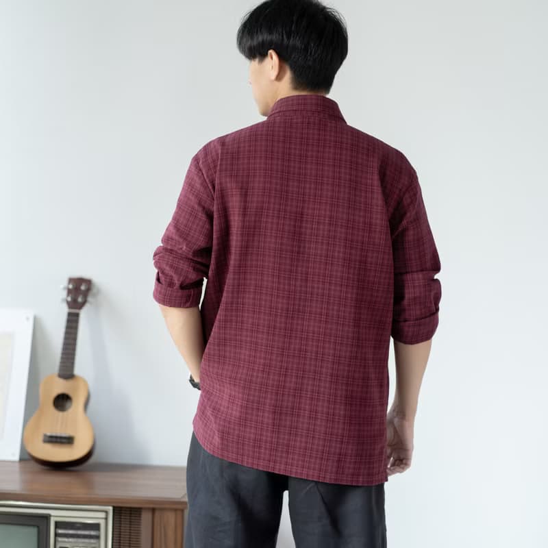 Blue & J Natural Cotton White Buttons Shirt - Dark Red