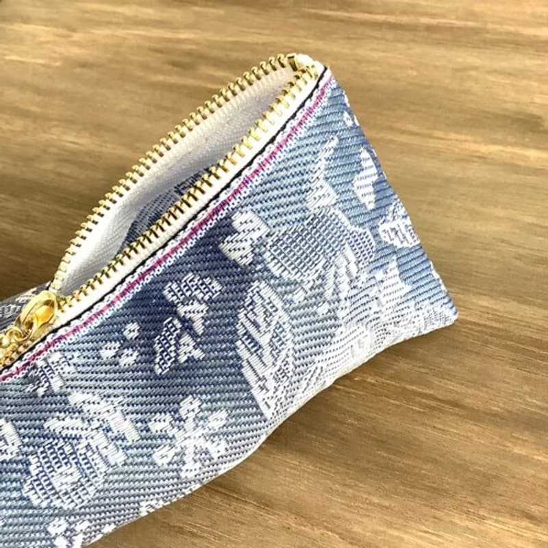 【小鳥と花と・・・】畳縁　テトラ型　ペンケース　薄花色　ブルーグレー　大人可愛い