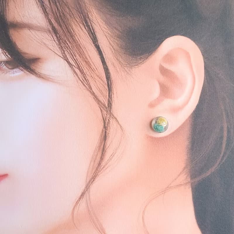 雙色滿天星乾燥花圓珠小耳環/耳夾 抗過敏醫療鋼