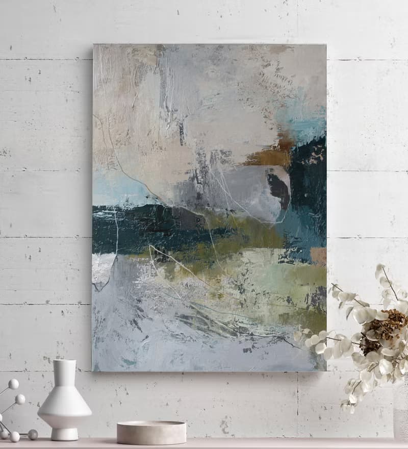 Blue and Green Painting | Gray Blue Green Art | Blue Green Abstract Art | Fall