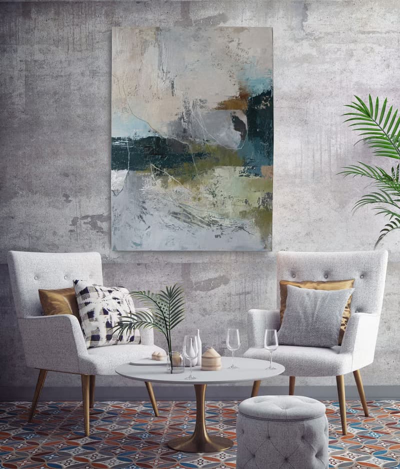 Blue and Green Painting | Gray Blue Green Art | Blue Green Abstract Art | Fall