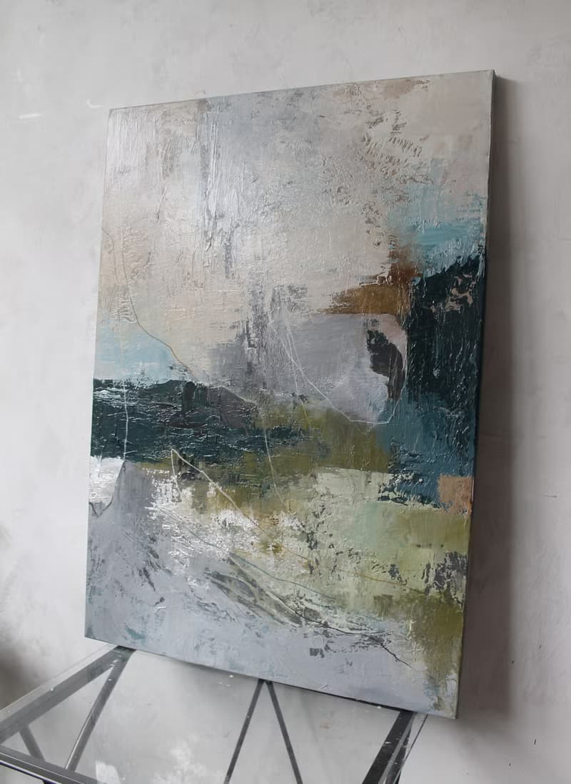 Blue and Green Painting | Gray Blue Green Art | Blue Green Abstract Art | Fall