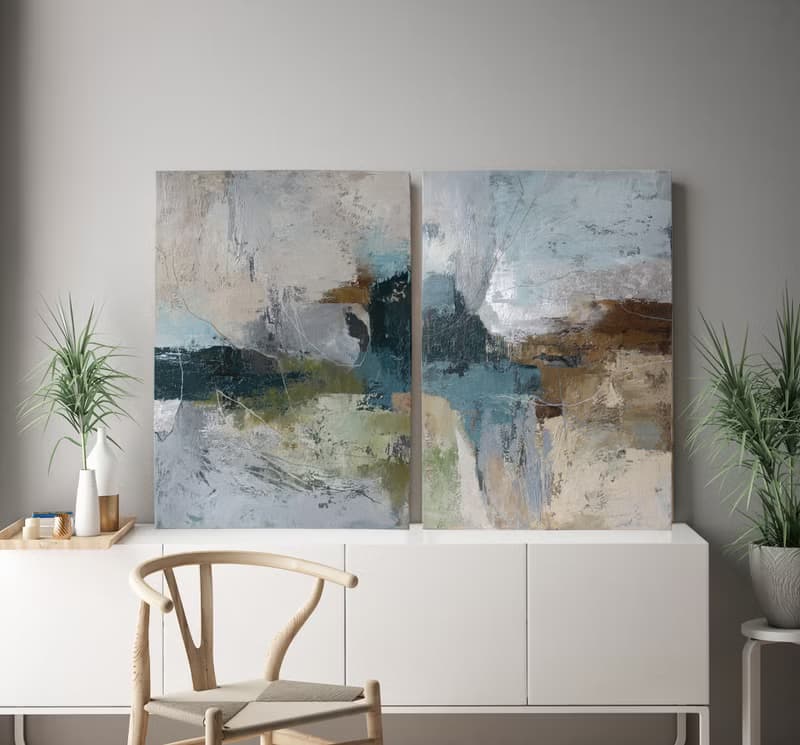 Blue and Green Painting | Gray Blue Green Art | Blue Green Abstract Art | Fall