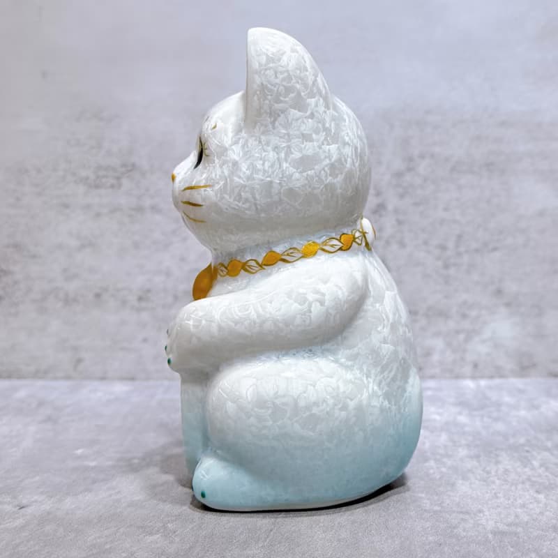 【水白招福】日本清水燒招財貓 | 花結晶 水白 開運 右