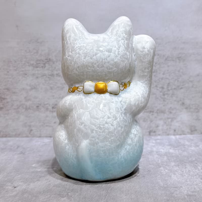 【水白招福】日本清水燒招財貓 | 花結晶 水白 開運 右