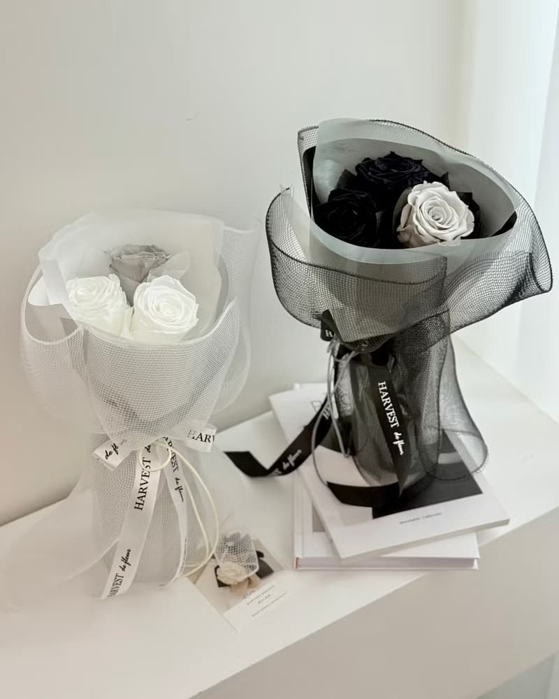 網紗永生玫瑰花束-情人節花束/個性花束/黑色花束/男生花束