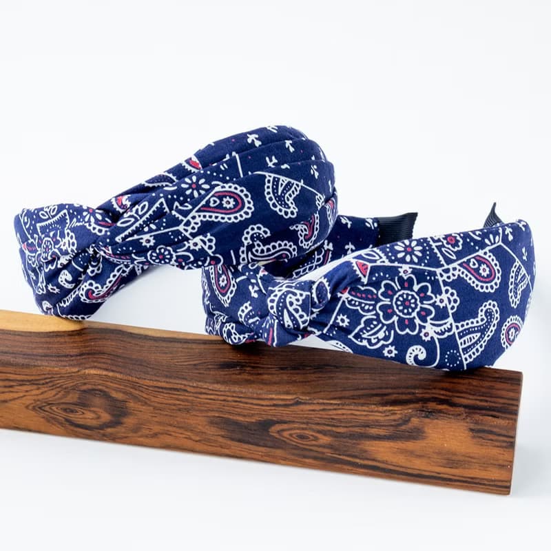 navy paisley bandana hairband handmade headband