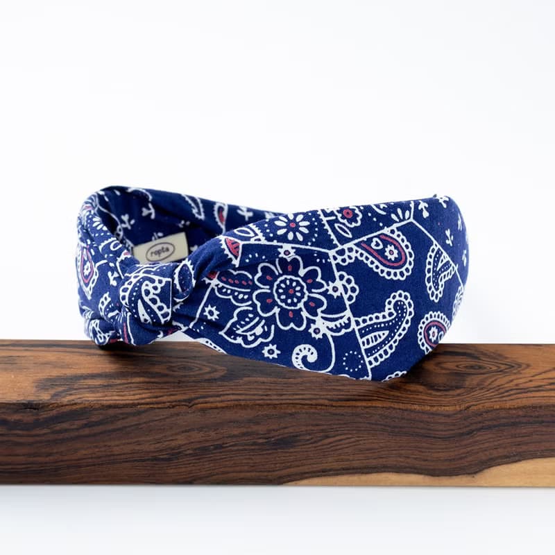 navy paisley bandana hairband handmade headband
