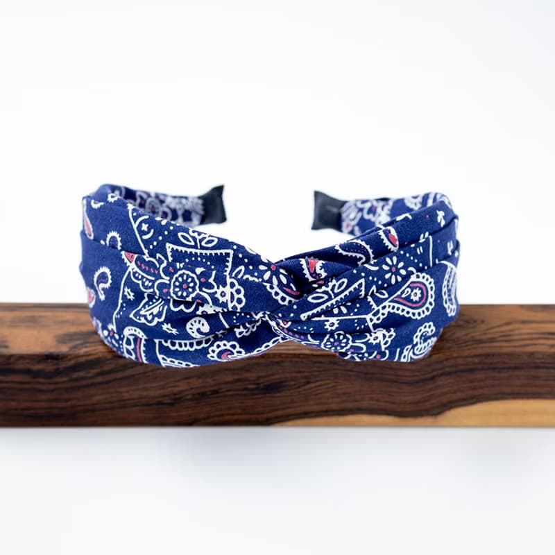 navy paisley bandana hairband handmade headband