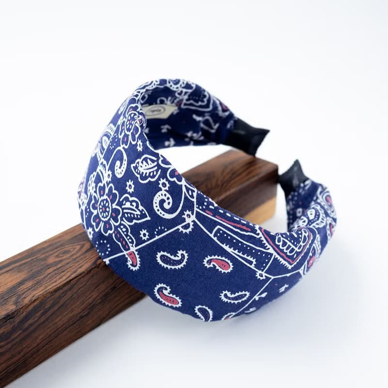navy paisley bandana hairband handmade headband