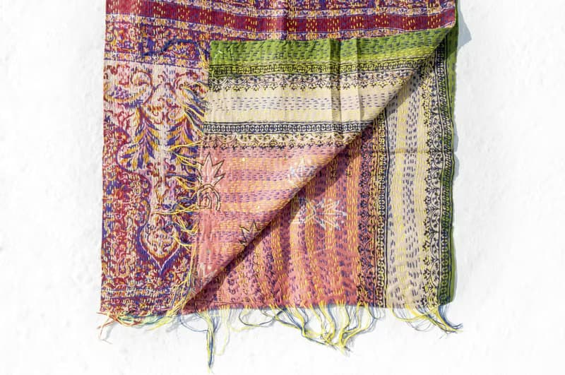 手工縫紗麗布絲巾/絲綢刺繡圍巾/印度絲綢刺繡絲巾-異國風花朵