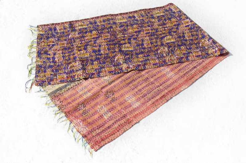 手工縫紗麗布絲巾/絲綢刺繡圍巾/印度絲綢刺繡絲巾-異國風花朵