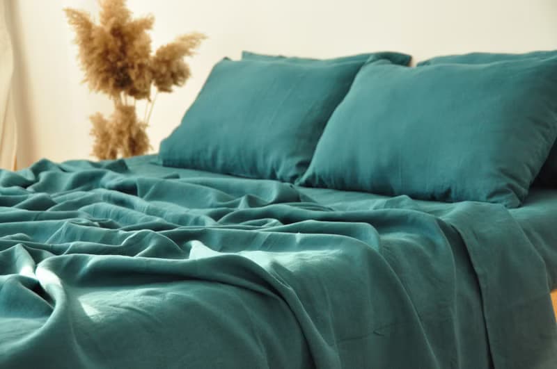Teal linen flat sheet / Linen bedsheet / Softened stonewashed linen sheet