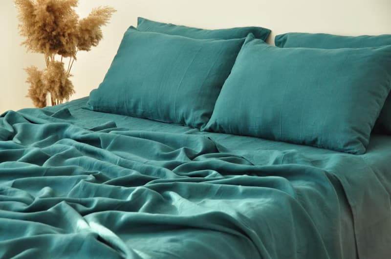 Teal linen flat sheet / Linen bedsheet / Softened stonewashed linen sheet