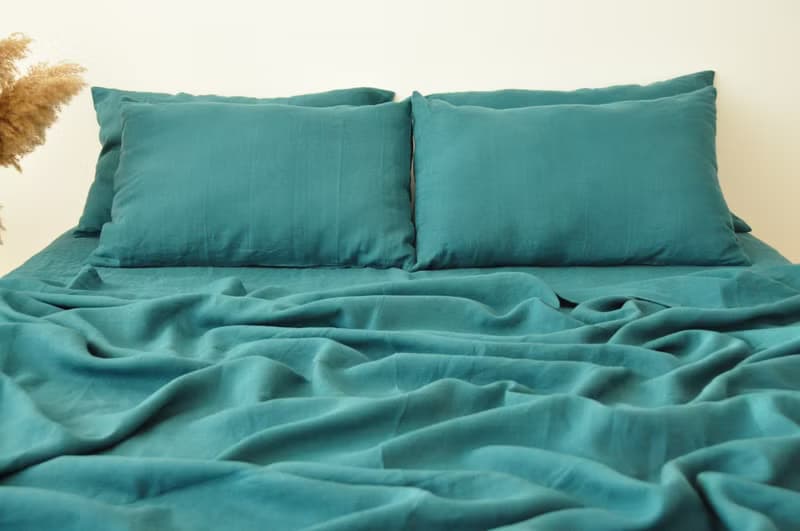 Teal linen flat sheet / Linen bedsheet / Softened stonewashed linen sheet