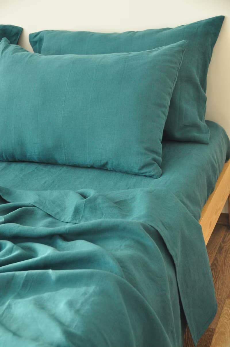 Teal linen flat sheet / Linen bedsheet / Softened stonewashed linen sheet