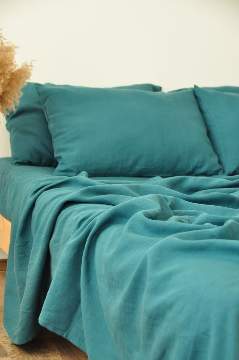 Teal linen flat sheet / Linen bedsheet / Softened stonewashed linen sheet