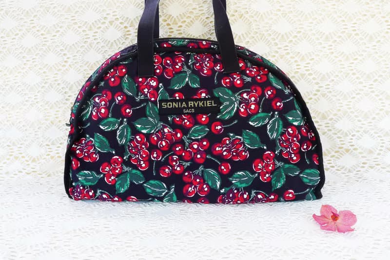 90s SONIA RYKIEL SACS Oversized Red Cherry Printed Semi Circle Tote bag