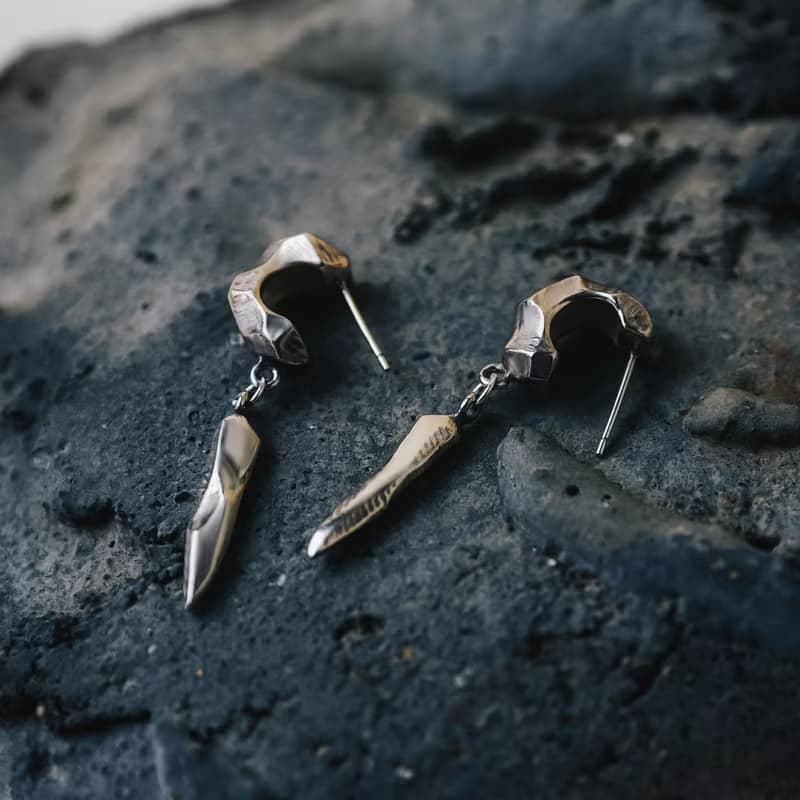 Meteor - 迷途之星系列 隕石純銀垂墜耳環-銀白