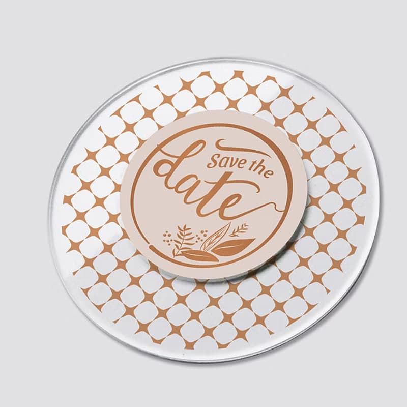壓克力 LED 婚禮邀請卡 圓形橘色Save the date樹葉 含紙信封