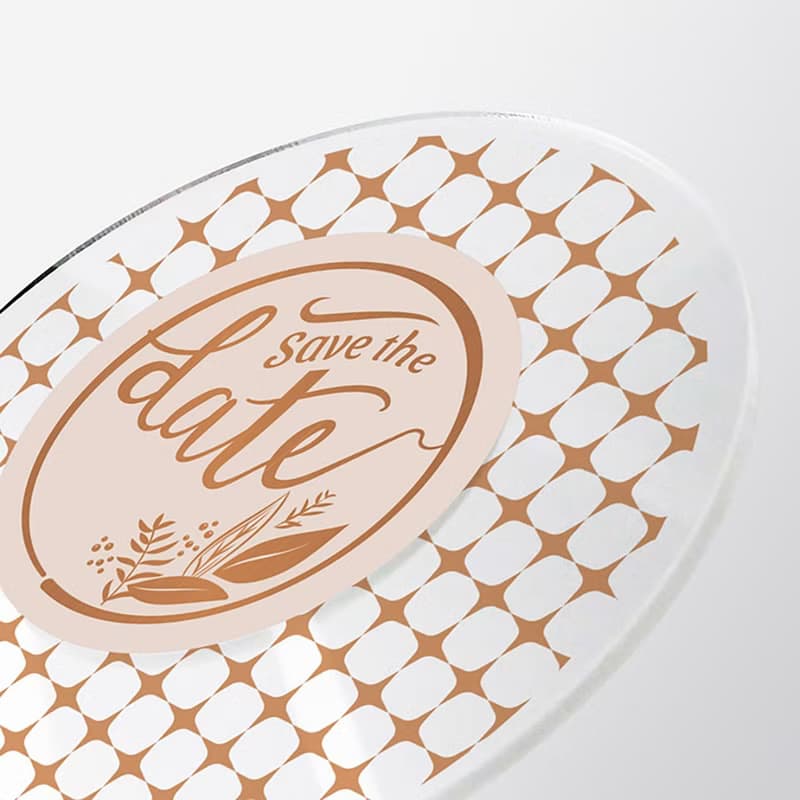 壓克力 LED 婚禮邀請卡 圓形橘色Save the date樹葉 含紙信封