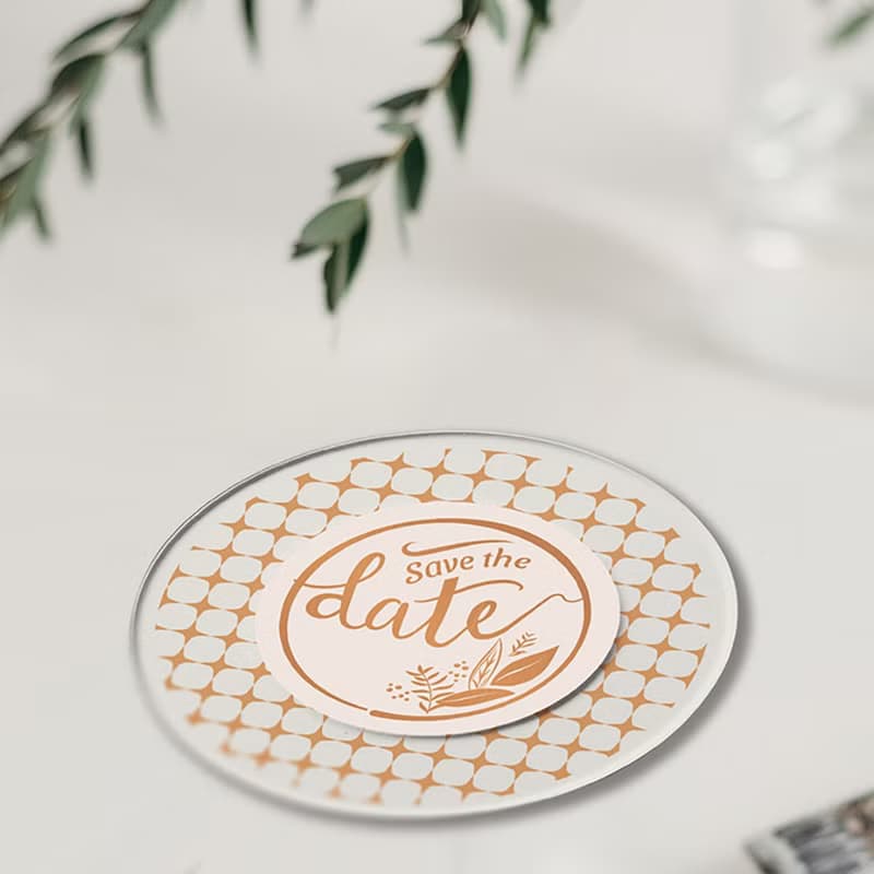 壓克力 LED 婚禮邀請卡 圓形橘色Save the date樹葉 含紙信封