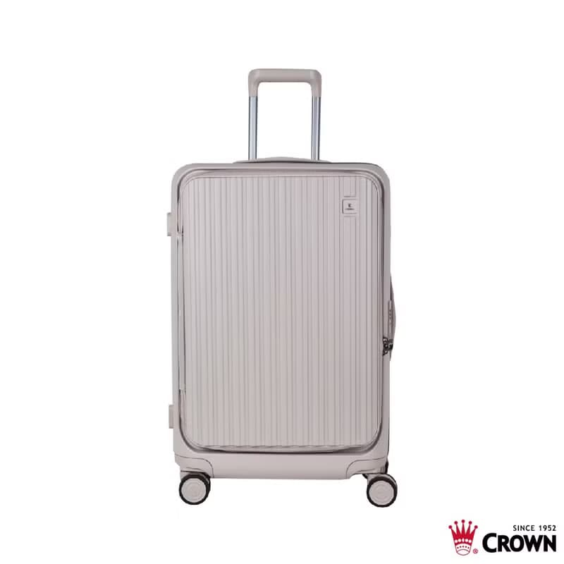 【CROWN】26吋 BOXY 前開框架拉桿箱 託運箱  燕麥奶茶色