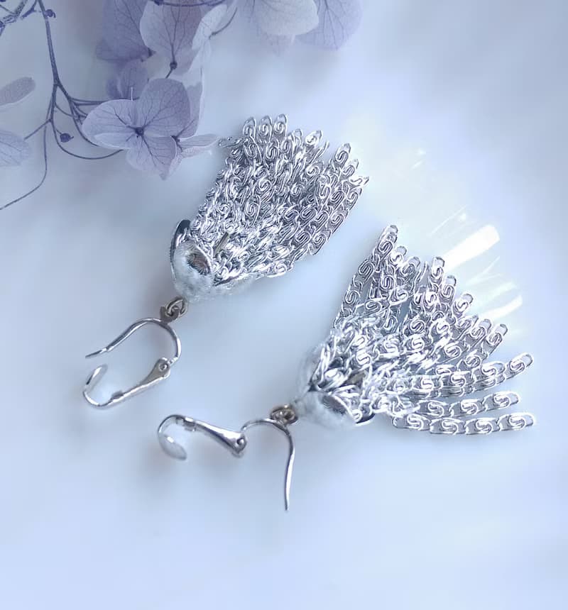 Vintage Jewelry 西洋古董飾品 SARAH COV 銀色調 流蘇 夾式耳環