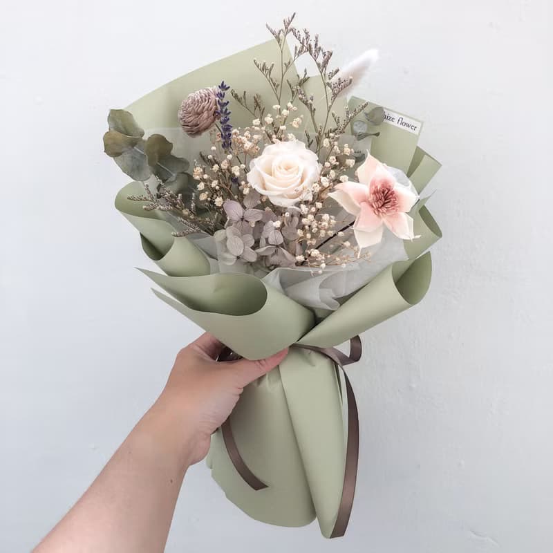 鼠尾草綠 永生 乾燥 花束 情人節禮物 情人節花束 生日花束 禮物