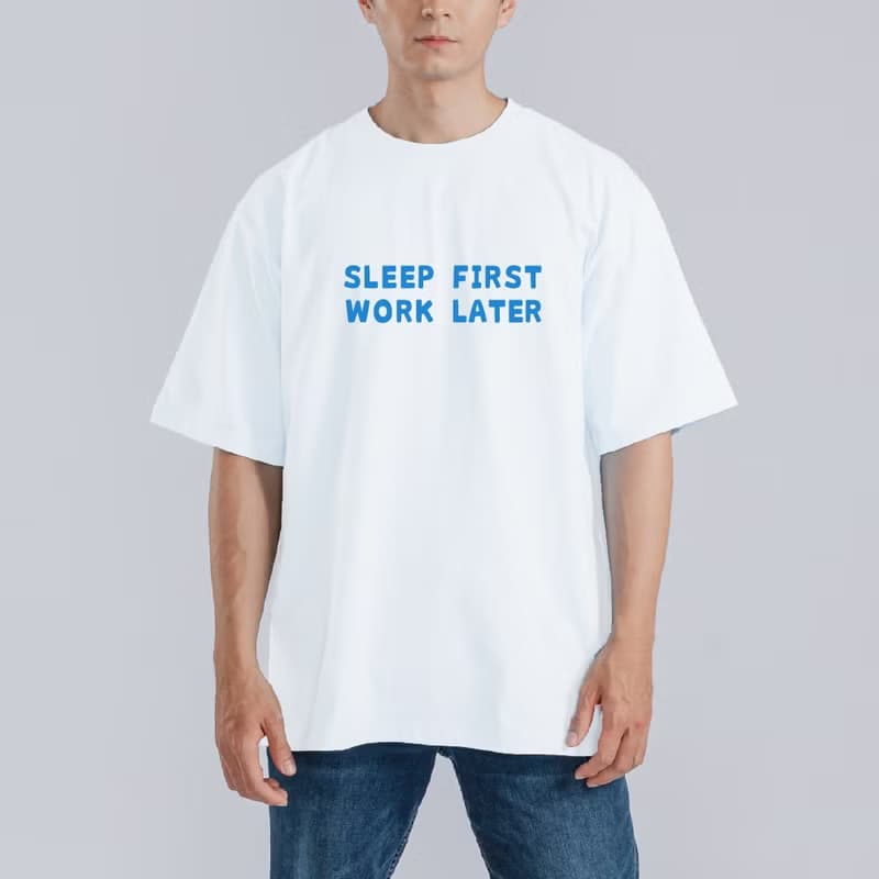 SLEEP FIRST WORK LATER 睡覺先 衣服 落肩 寬版 T恤 涼感衣 黑T