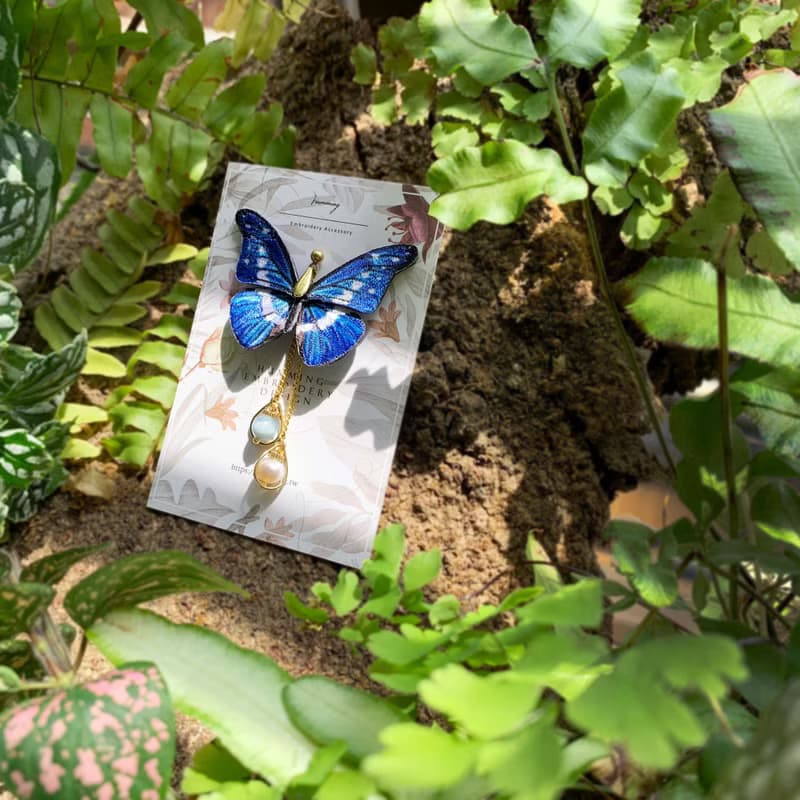 耳環 光明女神閃蝶 刺繡 蝴蝶 手工 珍珠 耳夾 生日  禮物