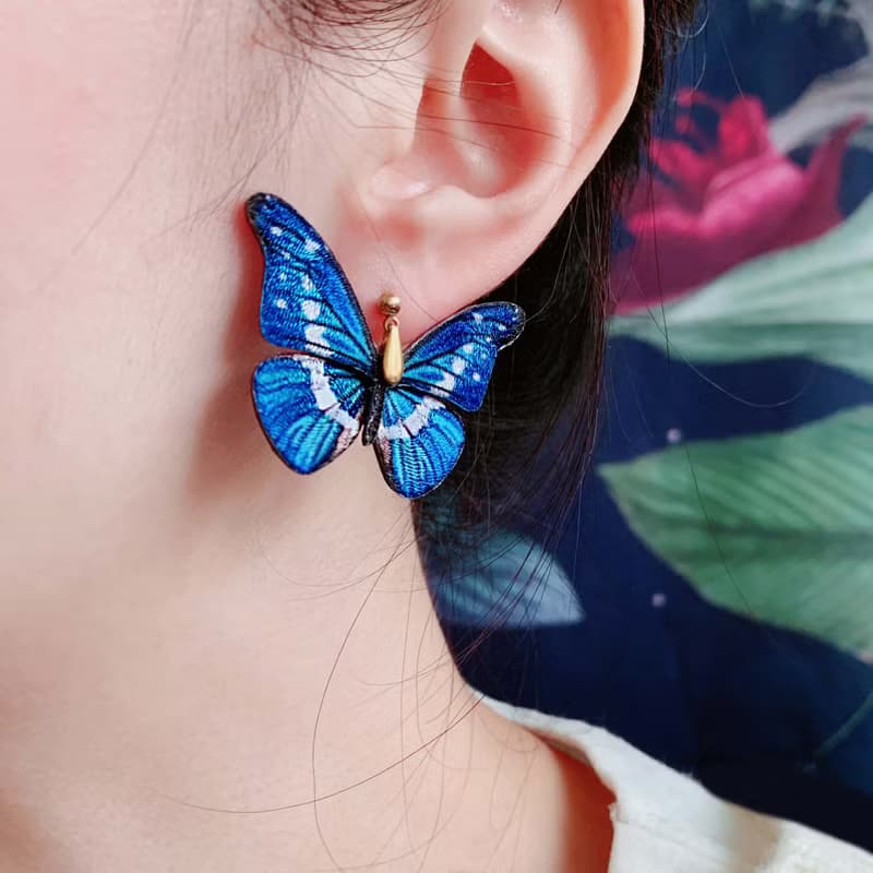 耳環 光明女神閃蝶 刺繡 蝴蝶 手工 珍珠 耳夾 生日  禮物
