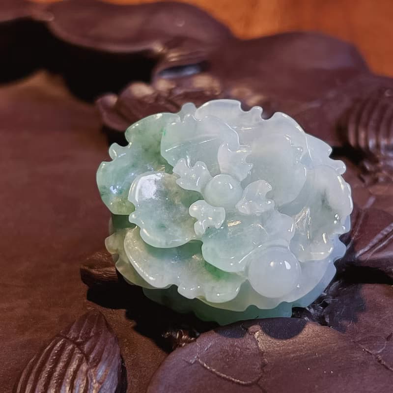 飄綠花翡翠牡丹花 | 天然緬甸A貨翡翠 | 送禮