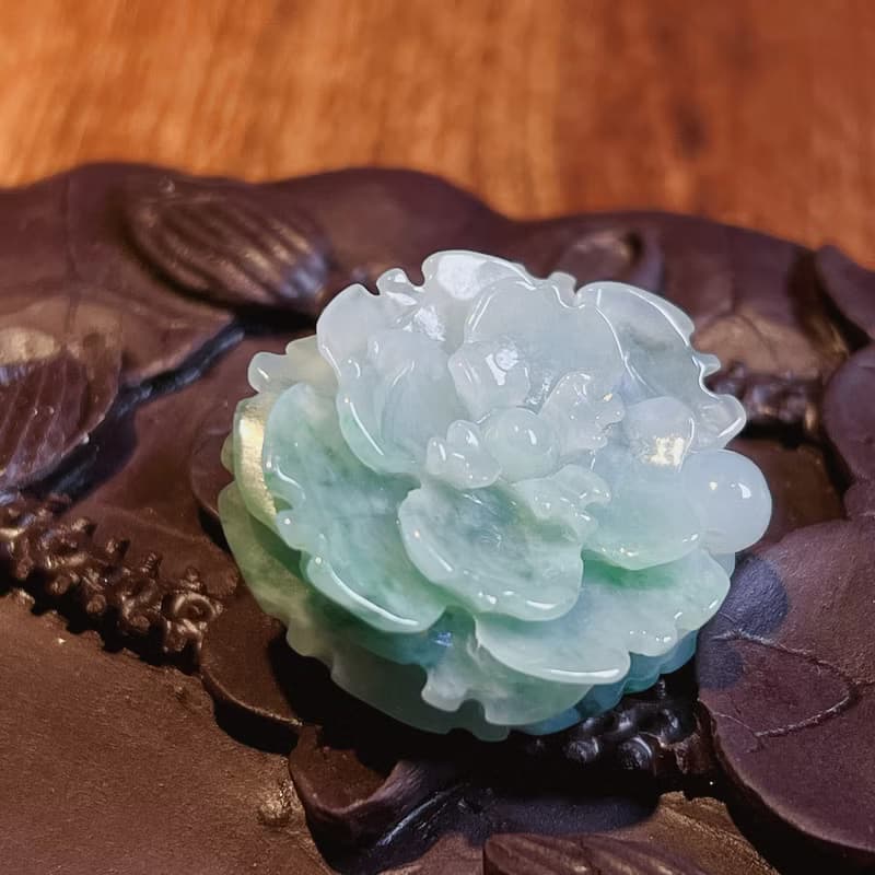 飄綠花翡翠牡丹花 | 天然緬甸A貨翡翠 | 送禮